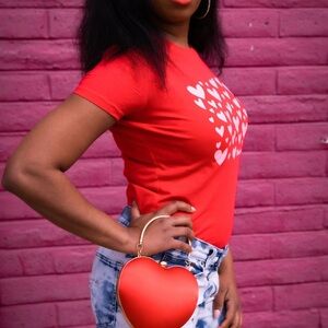 Pink Hearts Pinup Rockabilly Red Women’s shirt by Whimsberry